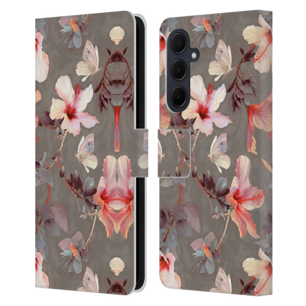Micklyn Le Feuvre Florals Coral Hibiscus Leather Book Wallet Case Cover For Samsung Galaxy A35 5G