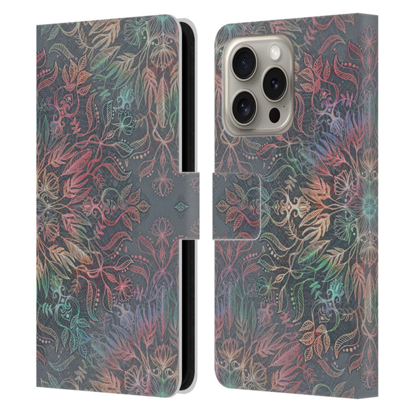 Micklyn Le Feuvre Floral Patterns Winter Sunset Mandala Leather Book Wallet Case Cover For Apple iPhone 16 Pro