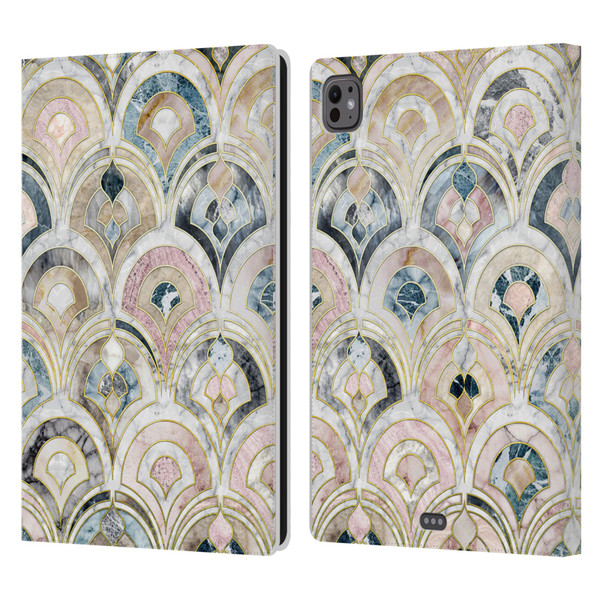Micklyn Le Feuvre Marble Patterns Art Deco Tiles In Soft Pastels Leather Book Wallet Case Cover For Apple iPad Pro 11 M4 2024