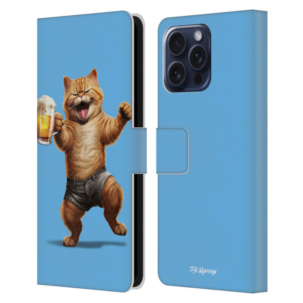 P.D. Moreno Furry Fun Artwork Cat Beer Leather Book Wallet Case Cover For Apple iPhone 16 Pro Max