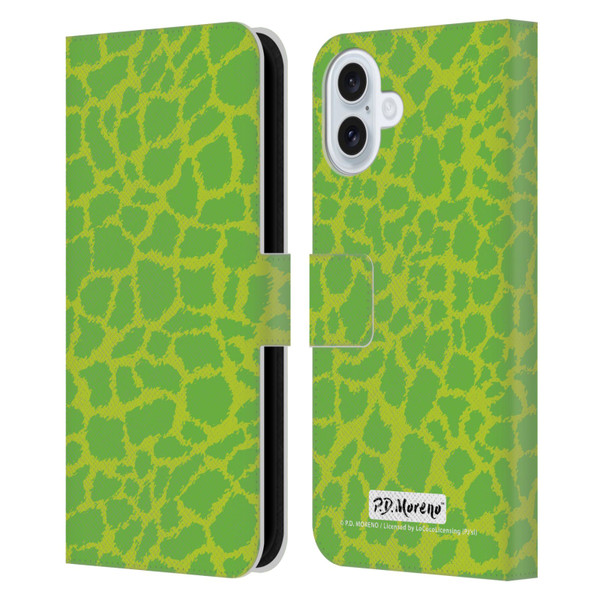 P.D. Moreno Patterns Lime Green Leather Book Wallet Case Cover For Apple iPhone 16 Plus