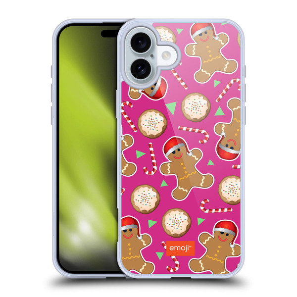 emoji® Christmas Patterns Gingerbread Cookies Soft Gel Case for Apple iPhone 16 Plus