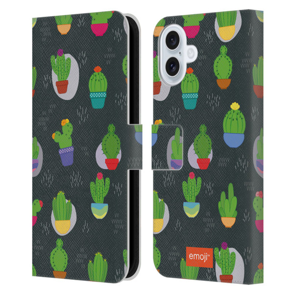 emoji® Cactus And Pineapple Pattern Leather Book Wallet Case Cover For Apple iPhone 16 Plus