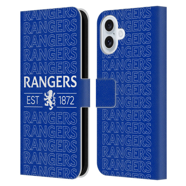 Rangers FC Crest Typography Leather Book Wallet Case Cover For Apple iPhone 16 Plus