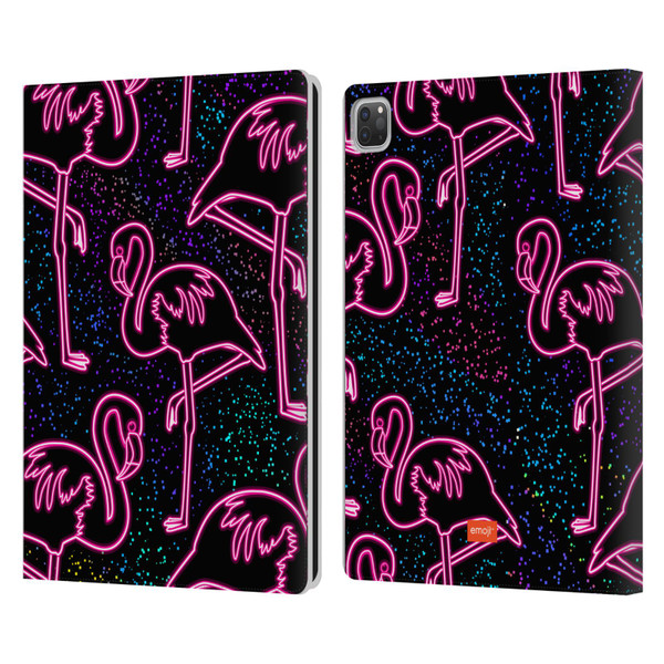 emoji® Neon Flamingo Leather Book Wallet Case Cover For Apple iPad Pro 13 M4 2024