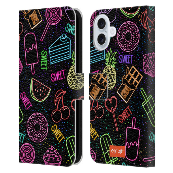 emoji® Neon Sweet Leather Book Wallet Case Cover For Apple iPhone 16 Plus