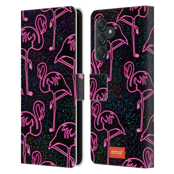 emoji® Neon Flamingo Leather Book Wallet Case Cover For Samsung Galaxy M55 5G