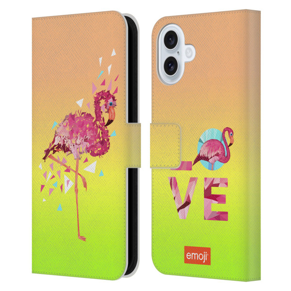 emoji® Polygon Flamingo Leather Book Wallet Case Cover For Apple iPhone 16 Plus