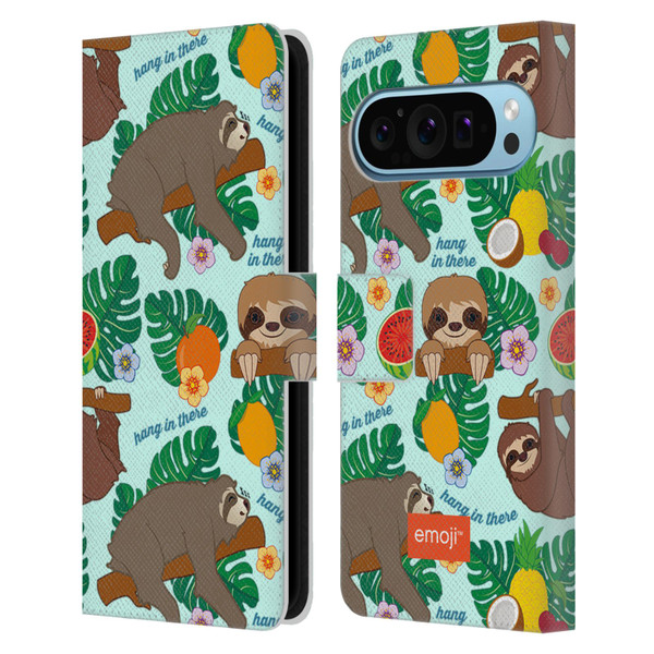 emoji® Sloth Tropical Leather Book Wallet Case Cover For Google Pixel 9 / Pixel 9 Pro