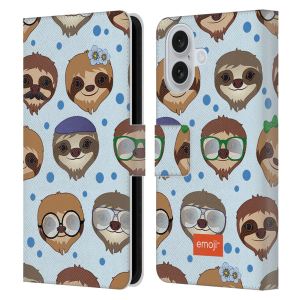 emoji® Sloth Pattern Leather Book Wallet Case Cover For Apple iPhone 16