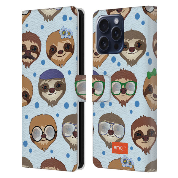 emoji® Sloth Pattern Leather Book Wallet Case Cover For Apple iPhone 16 Pro Max