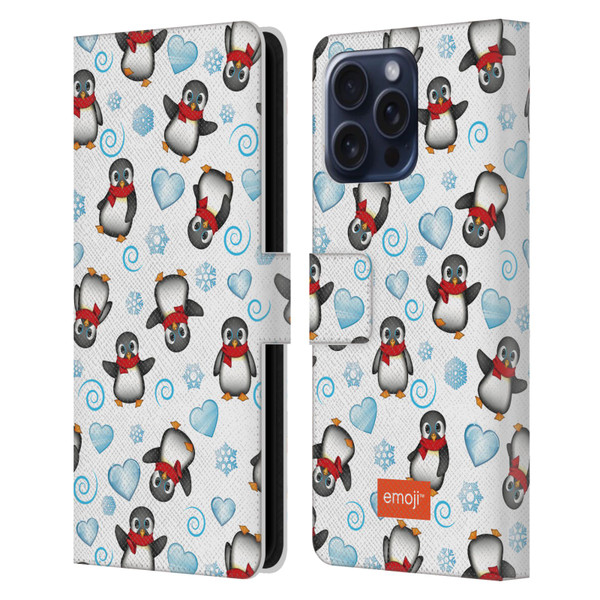 emoji® Winter Wonderland Penguins Leather Book Wallet Case Cover For Apple iPhone 16 Pro Max