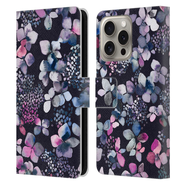 Ninola Floral Hydrangea Astronomical Leather Book Wallet Case Cover For Apple iPhone 16 Pro