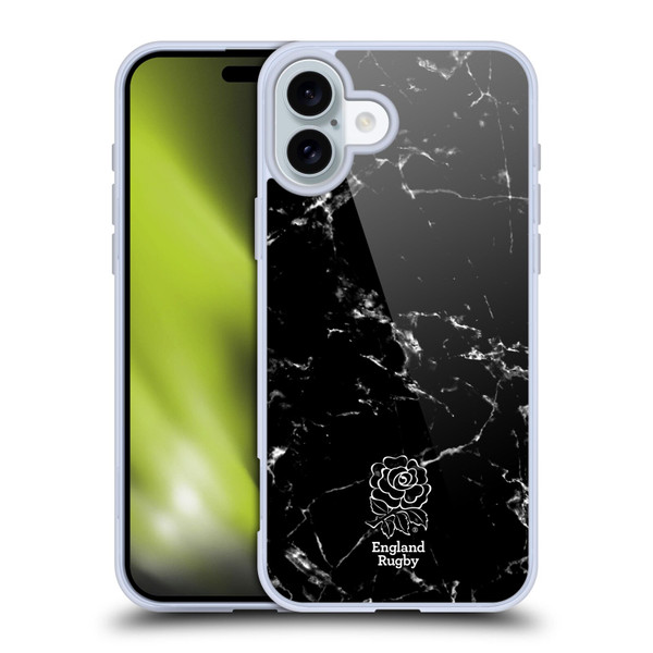 England Rugby Union Marble Black Soft Gel Case for Apple iPhone 16 Plus