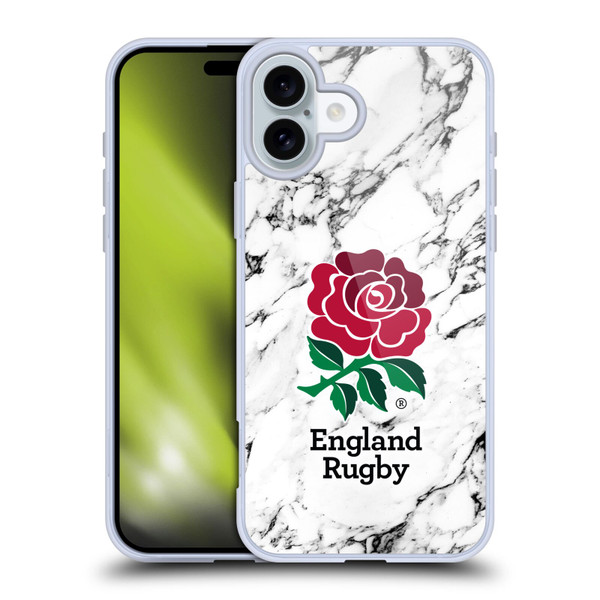 England Rugby Union Marble White Soft Gel Case for Apple iPhone 16 Plus