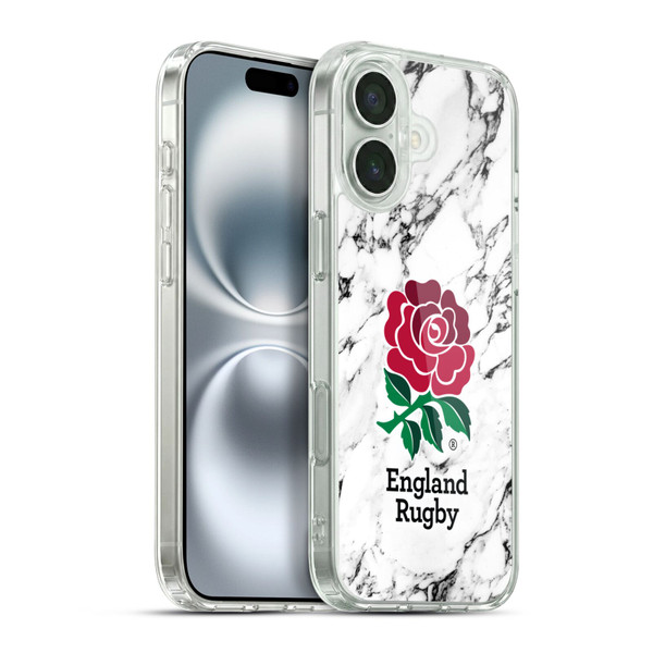 England Rugby Union Marble White Soft Gel Case for Apple iPhone 16 Plus & MagSafe