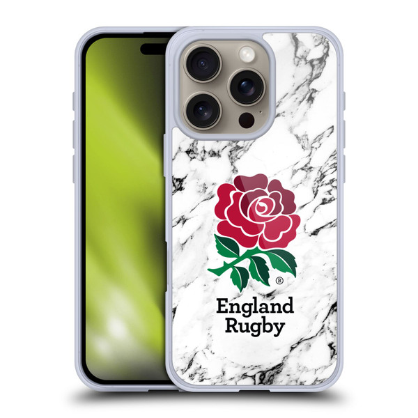 England Rugby Union Marble White Soft Gel Case for Apple iPhone 16 Pro