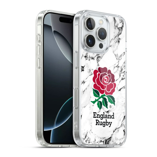 England Rugby Union Marble White Soft Gel Case for Apple iPhone 16 Pro & MagSafe