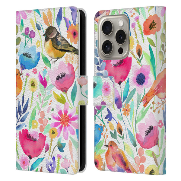 Ninola Summer Patterns Whimsical Birds Leather Book Wallet Case Cover For Apple iPhone 16 Pro