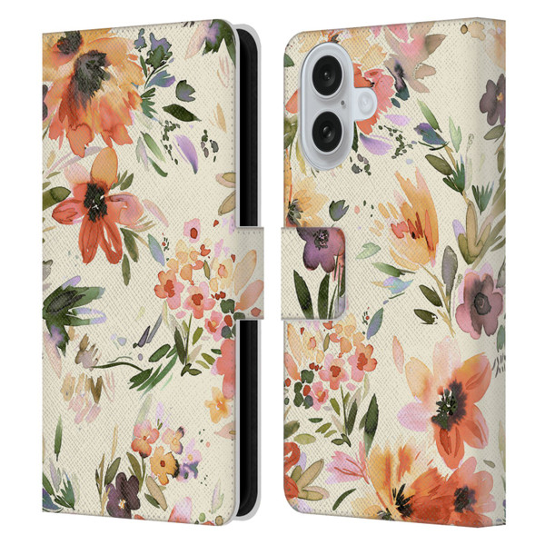 Ninola Spring Floral Painterly Flowers Leather Book Wallet Case Cover For Apple iPhone 16
