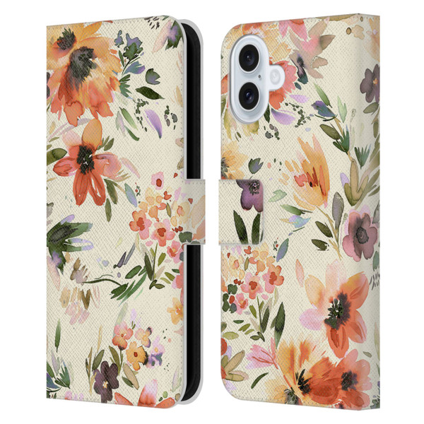 Ninola Spring Floral Painterly Flowers Leather Book Wallet Case Cover For Apple iPhone 16 Plus
