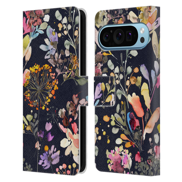 Ninola Wild Grasses Black Leather Book Wallet Case Cover For Google Pixel 9 / Pixel 9 Pro