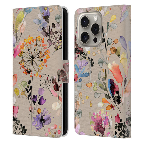 Ninola Wild Grasses Beige Leather Book Wallet Case Cover For Apple iPhone 16 Pro