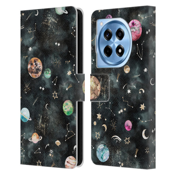 Ninola Watercolor Patterns Space Galaxy Planets Leather Book Wallet Case Cover For OnePlus 12R