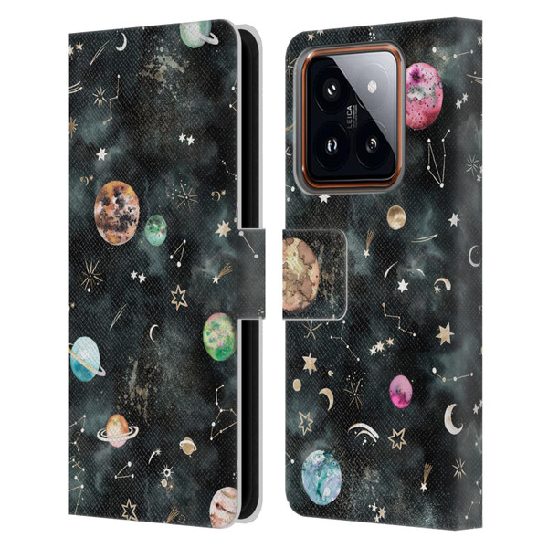 Ninola Watercolor Patterns Space Galaxy Planets Leather Book Wallet Case Cover For Xiaomi 14