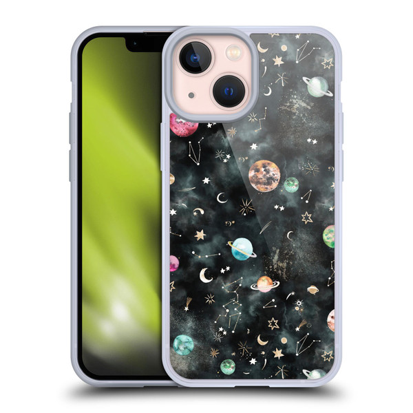 Ninola Watercolor Patterns Space Galaxy Planets Soft Gel Case for Apple iPhone 13 Mini
