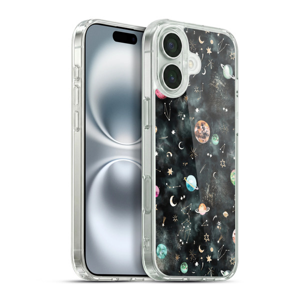 Ninola Watercolor Patterns Space Galaxy Planets Soft Gel Case for Apple iPhone 16 Plus & MagSafe
