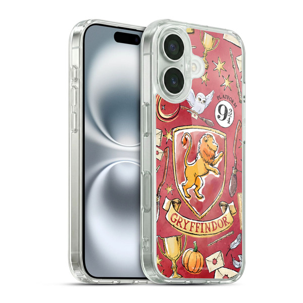 Harry Potter Deathly Hallows XIII Gryffindor Pattern Soft Gel Case for Apple iPhone 16 & MagSafe