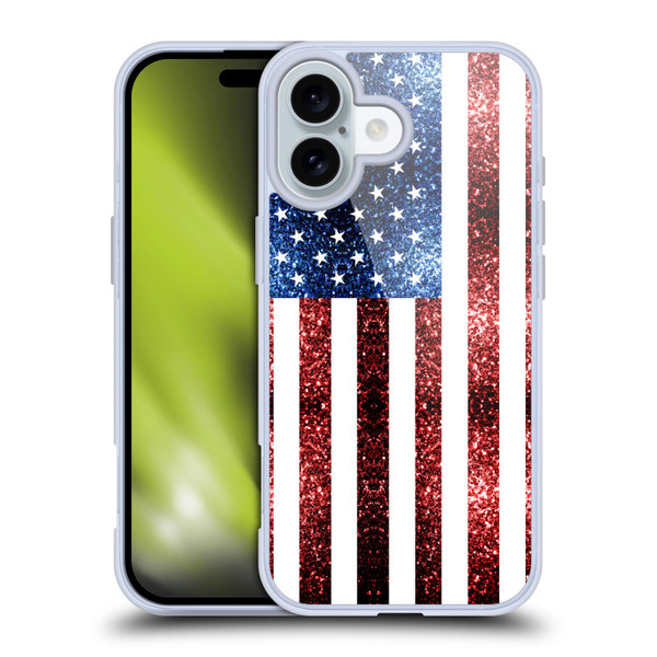 PLdesign Flags USA Glitters Soft Gel Case for Apple iPhone 16