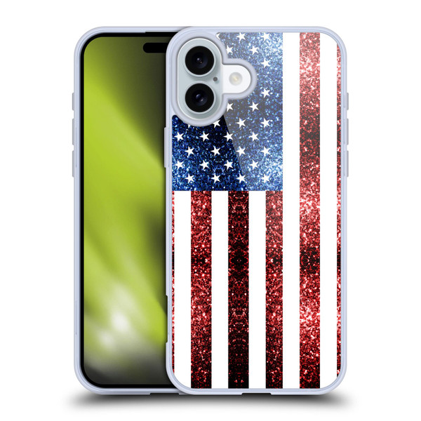 PLdesign Flags USA Glitters Soft Gel Case for Apple iPhone 16 Plus