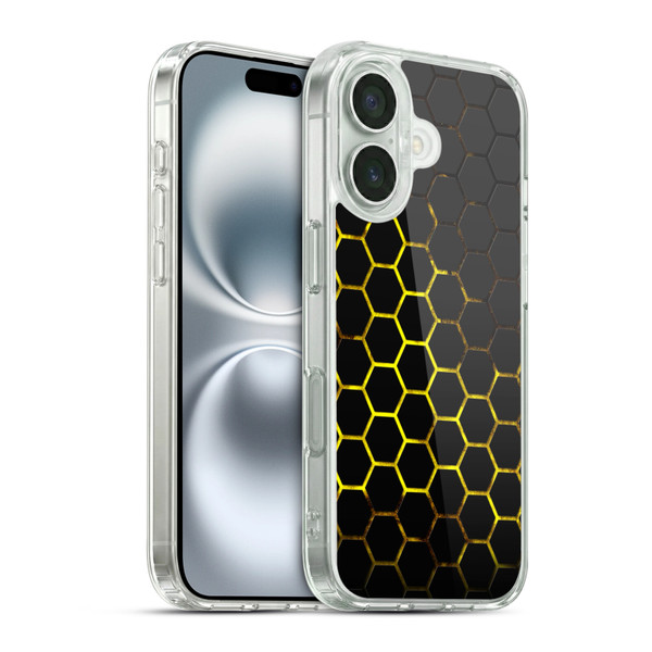 PLdesign Geometric Patterns Honeycomb Yellow Soft Gel Case for Apple iPhone 16 & MagSafe