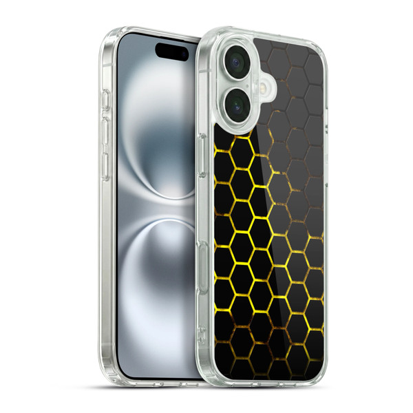 PLdesign Geometric Patterns Honeycomb Yellow Soft Gel Case for Apple iPhone 16 Plus & MagSafe