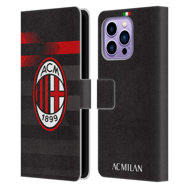 AC Milan 2017/18 Crest Kit Third Leather Book Wallet Case Cover For Apple iPhone 14 Pro Max