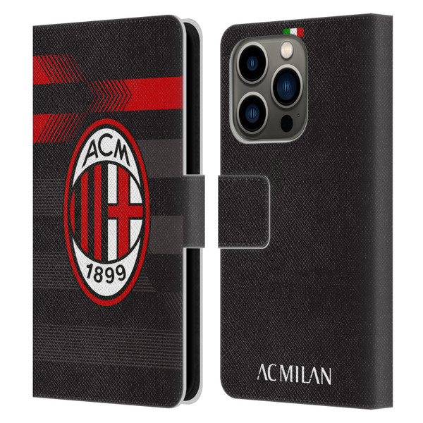 AC Milan 2017/18 Crest Kit Third Leather Book Wallet Case Cover For Apple iPhone 14 Pro