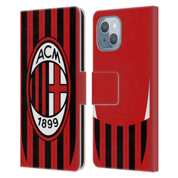 AC Milan 2024/25 Crest Kit Home Leather Book Wallet Case Cover For Apple iPhone 14