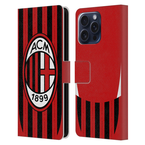 AC Milan 2024/25 Crest Kit Home Leather Book Wallet Case Cover For Apple iPhone 16 Pro Max