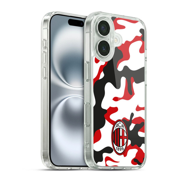 AC Milan Crest Patterns Camouflage Soft Gel Case for Apple iPhone 16 & MagSafe
