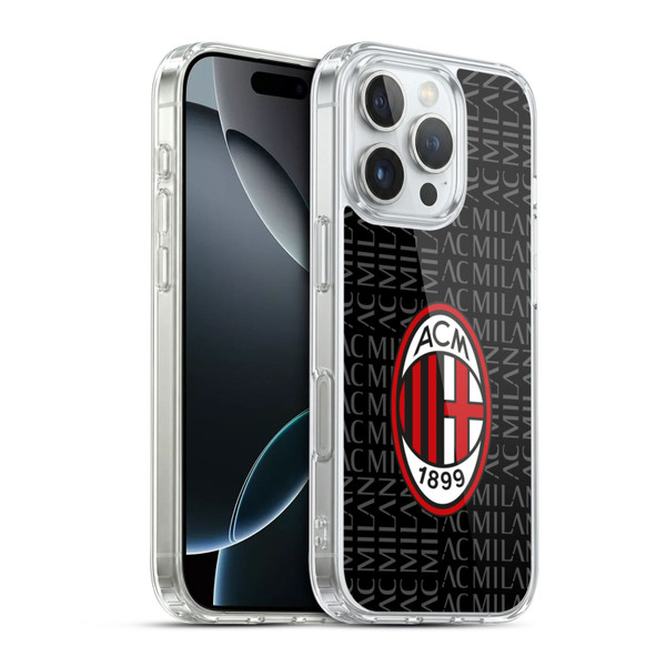 AC Milan Crest Patterns Red And Grey Soft Gel Case for Apple iPhone 16 Pro & MagSafe