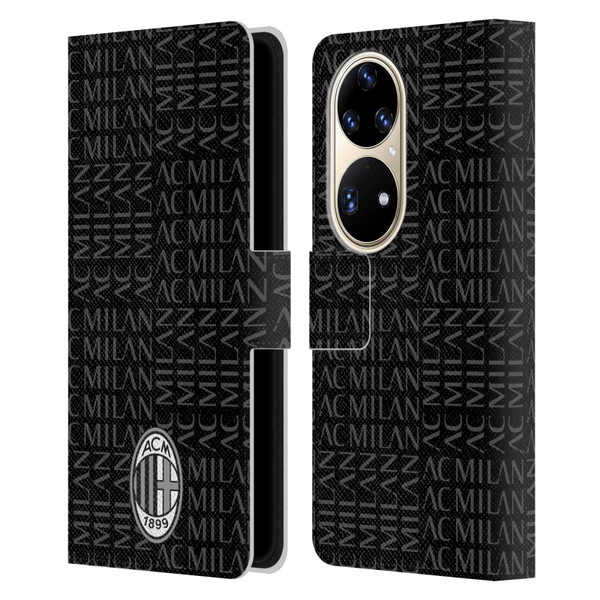 AC Milan Crest Patterns Black And Grey Leather Book Wallet Case Cover For Huawei P50 Pro