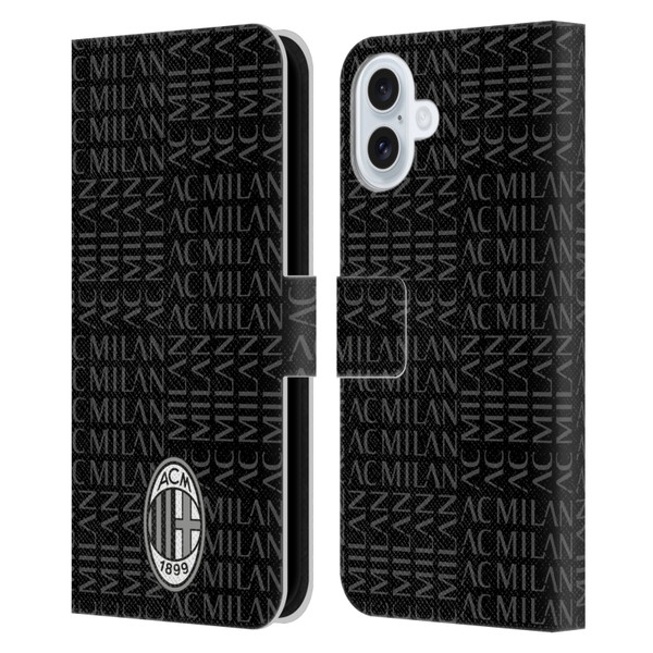 AC Milan Crest Patterns Black And Grey Leather Book Wallet Case Cover For Apple iPhone 16 Plus