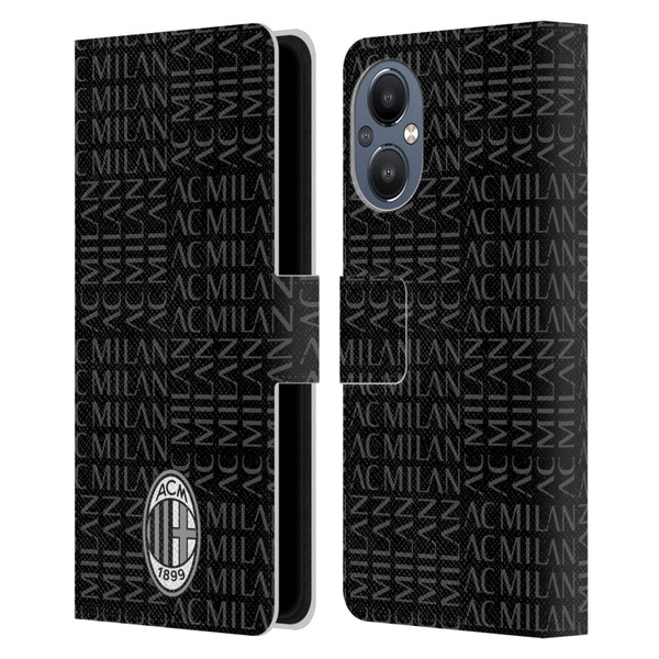 AC Milan Crest Patterns Black And Grey Leather Book Wallet Case Cover For OnePlus Nord N20 5G