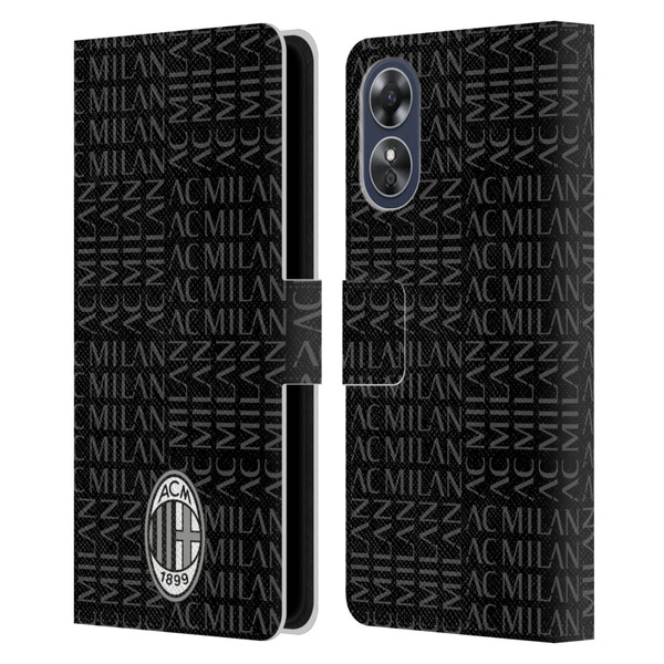 AC Milan Crest Patterns Black And Grey Leather Book Wallet Case Cover For OPPO A17