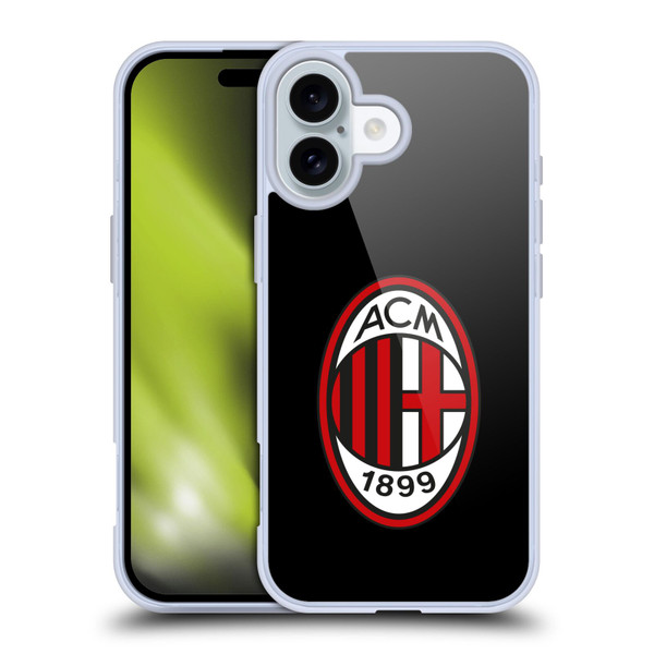 AC Milan Crest Full Colour Black Soft Gel Case for Apple iPhone 16 & MagSafe