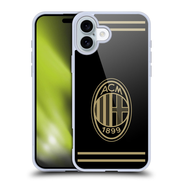 AC Milan Crest Black And Gold Soft Gel Case for Apple iPhone 16 Plus