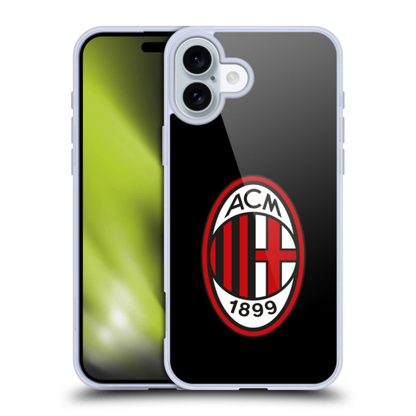 AC Milan Crest Full Colour Black Soft Gel Case for Apple iPhone 16 Plus & MagSafe