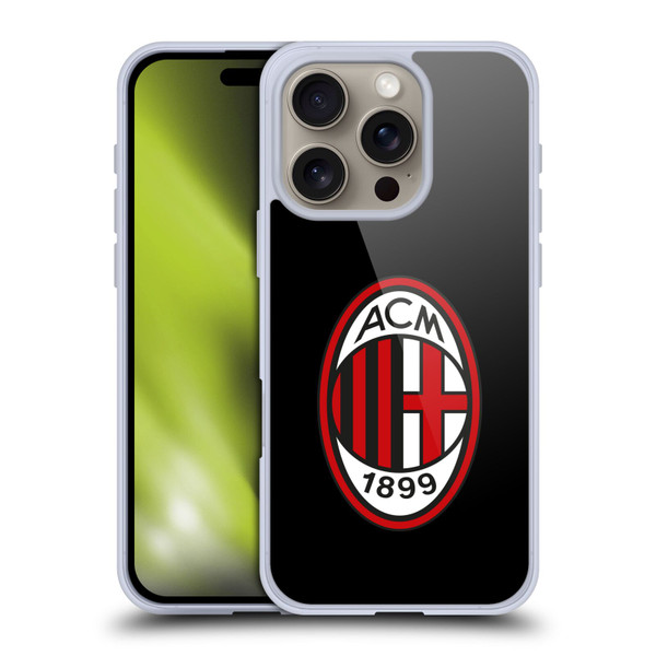 AC Milan Crest Full Colour Black Soft Gel Case for Apple iPhone 16 Pro & MagSafe